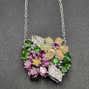 Opal & Gemstone Pendant With 18" Chain